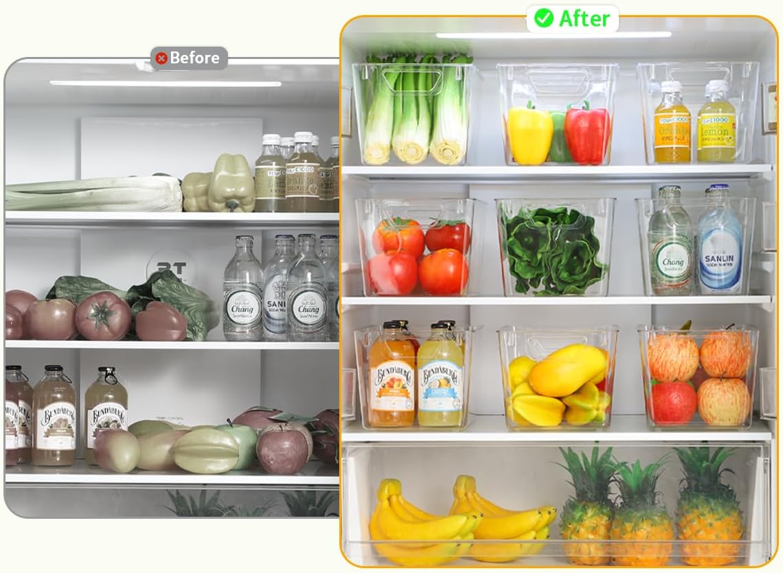 Attelite Clear Plastic Storage Bins,Large 6 Pack Pantry Organizer with Handle,BPA Free Plastic Storage Containers for Fridge,Closet,Bathroom,Under Sink and Kitchen Organization