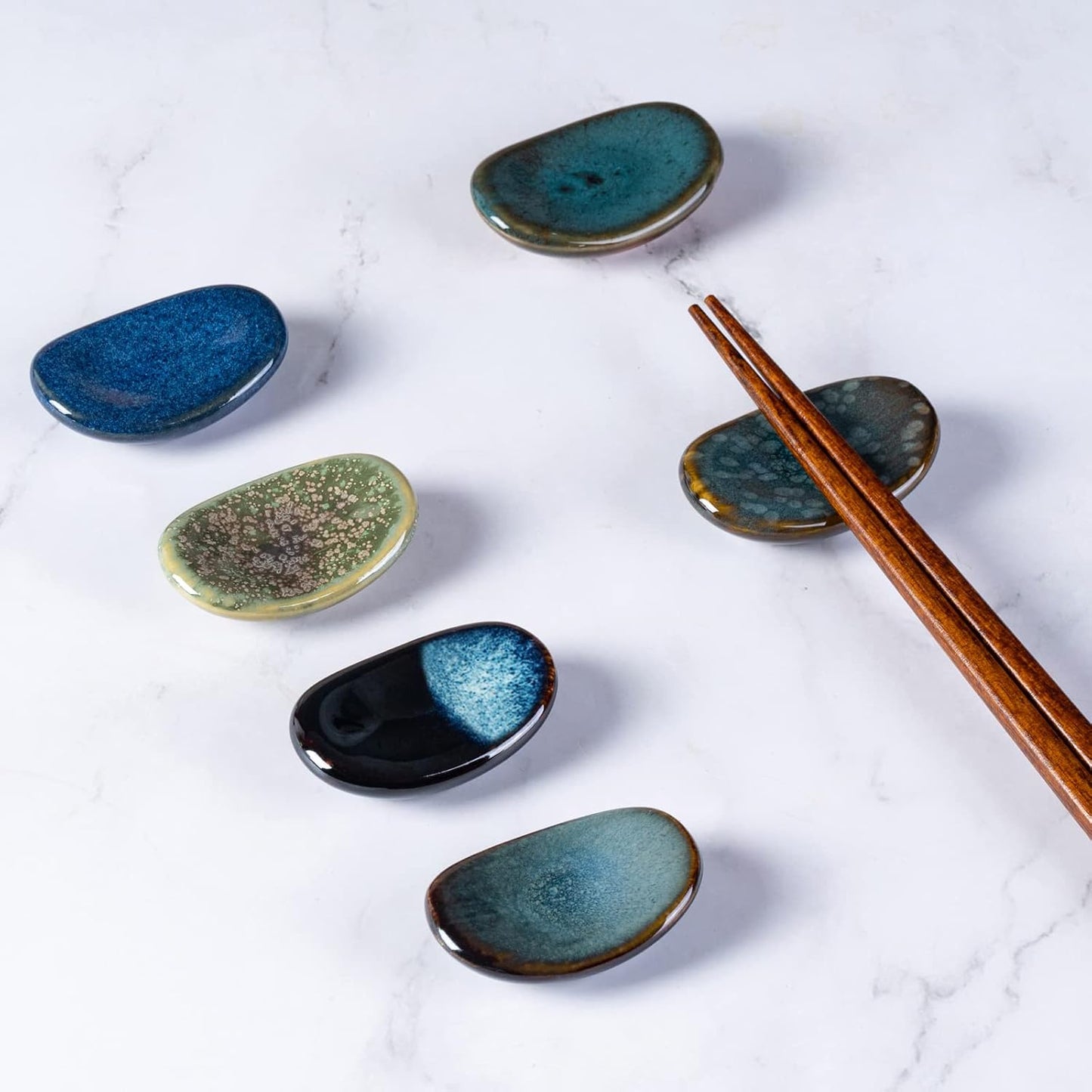 Ceramic Chopsticks Holder Chopstick Rest Spoon Fork Stand Holder Set of 6, Multicolour