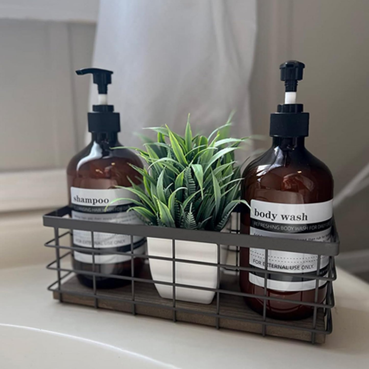 TIEYIPIN Farmhouse Small Metal Wire Storage Basket Bin, Rustic Home Storage Organizer with Wooden Bottom for Kitchen, Cabinets, Bathroom Counter, Pantry, Garage, Laundry Room - Black (2 Pack)