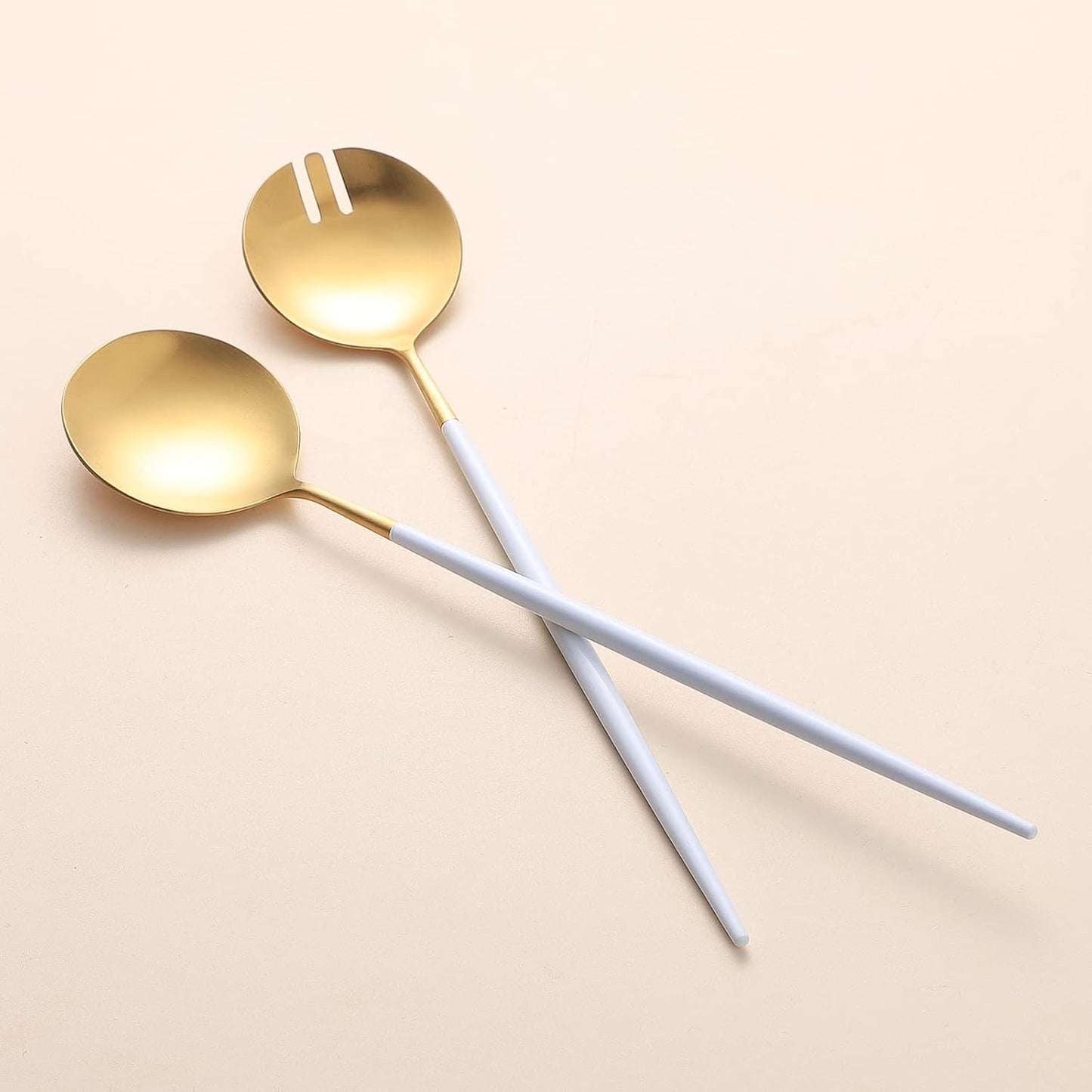 Salad Servers,Spoon and Fork Set 11.41 inch,18/10 Stainless Steel Salad Serving Titanium Plating (White gold)