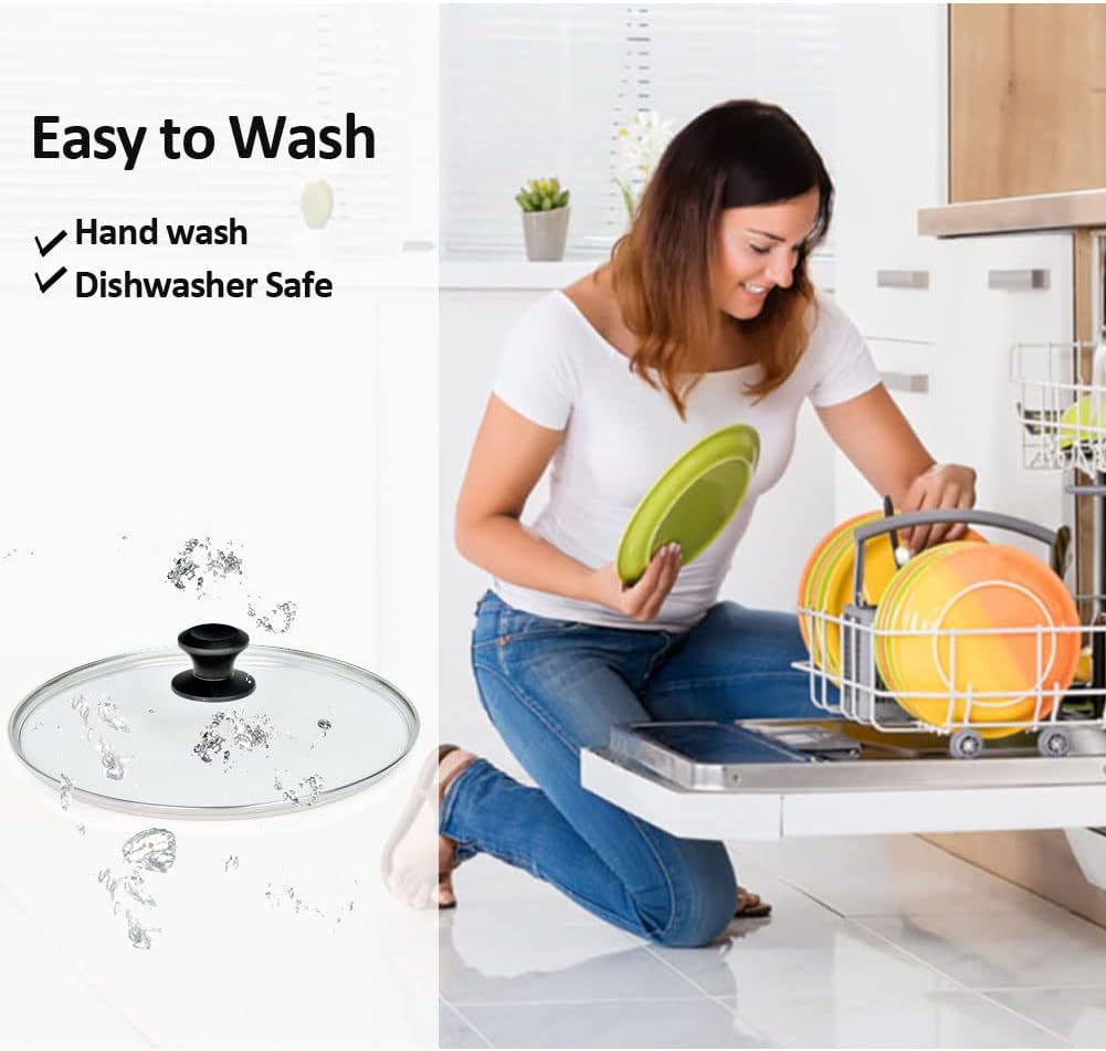 12" Glass Lid for Frying Pan, Tempered Replacement Cover Compatible with All 12 inches Cookware for Skillets, Round Cast Iron, Cast Aluminium, Stainless Steel Pans &Pots