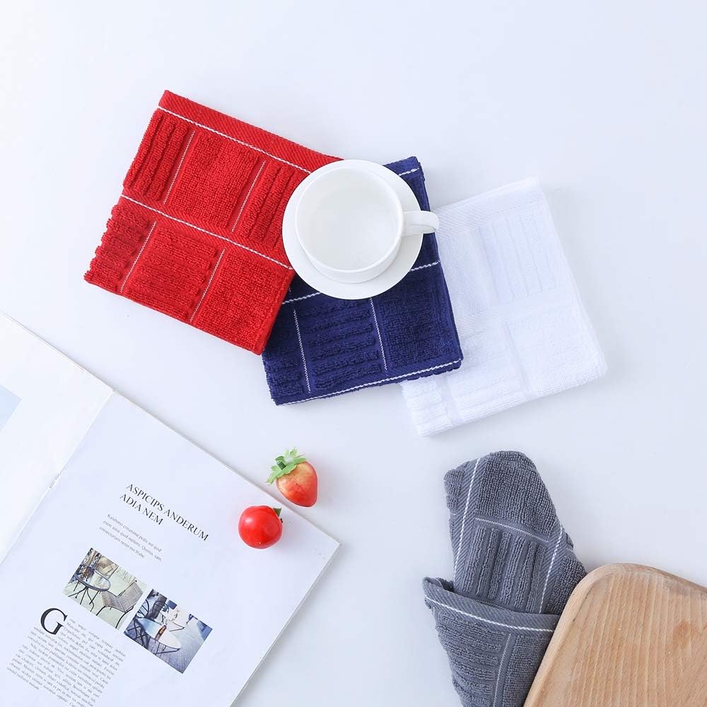 Glynniss Kitchen Dish Cloths for Washing Dishes, Cotton Dish Rags for Drying Cleaning, Pack of 8 Dishcloths (Navy Blue, 12x12 inches)