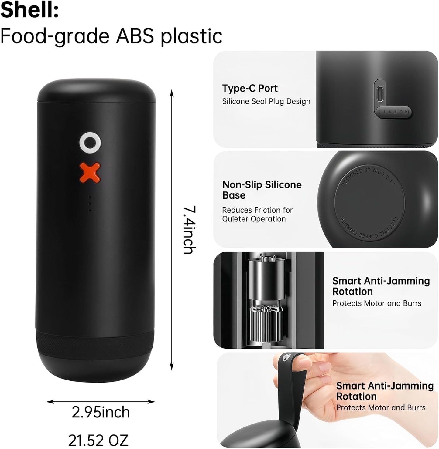 Nuttii Burr Coffee Grinder – Electric, Portable, Small, Quiet Adjustable Conical Burr Coffee Bean Mill, 20 Grind Settings for Espresso, Pour-Over, French Press Moka, A TIMEMORE Brand (Almond Cream)