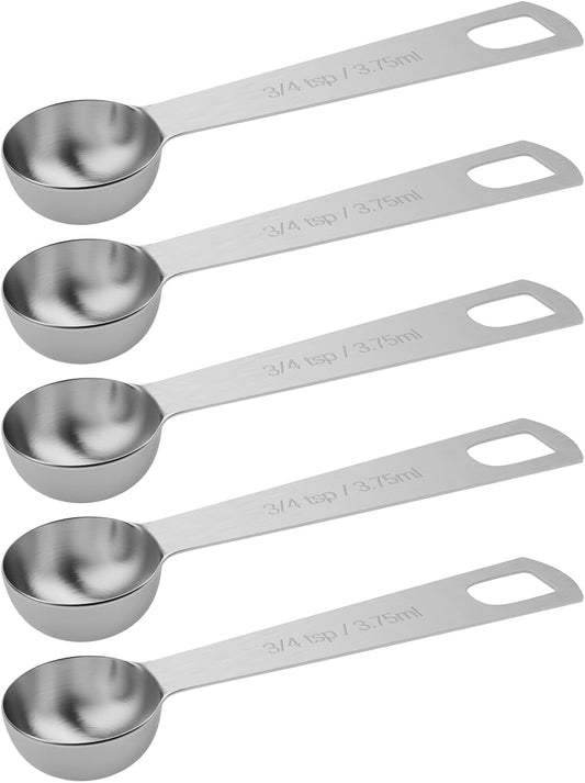 5PCS 3/4tsp (1/4tbsp, 1/8oz, 3.75ml) Single Measuring Spoon, Stainless Steel Individual Teaspoons Only