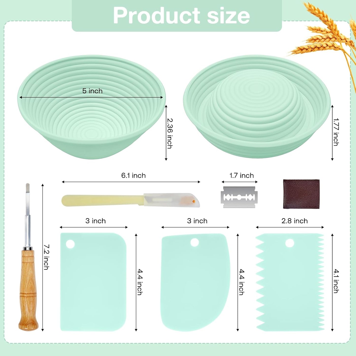 Silicone Banneton, Sourdough Bread Baskets (Set of 6, 5 Inch), Round Proofing Bread Bowls with Starter Kit, Bread Making Baking Supplies