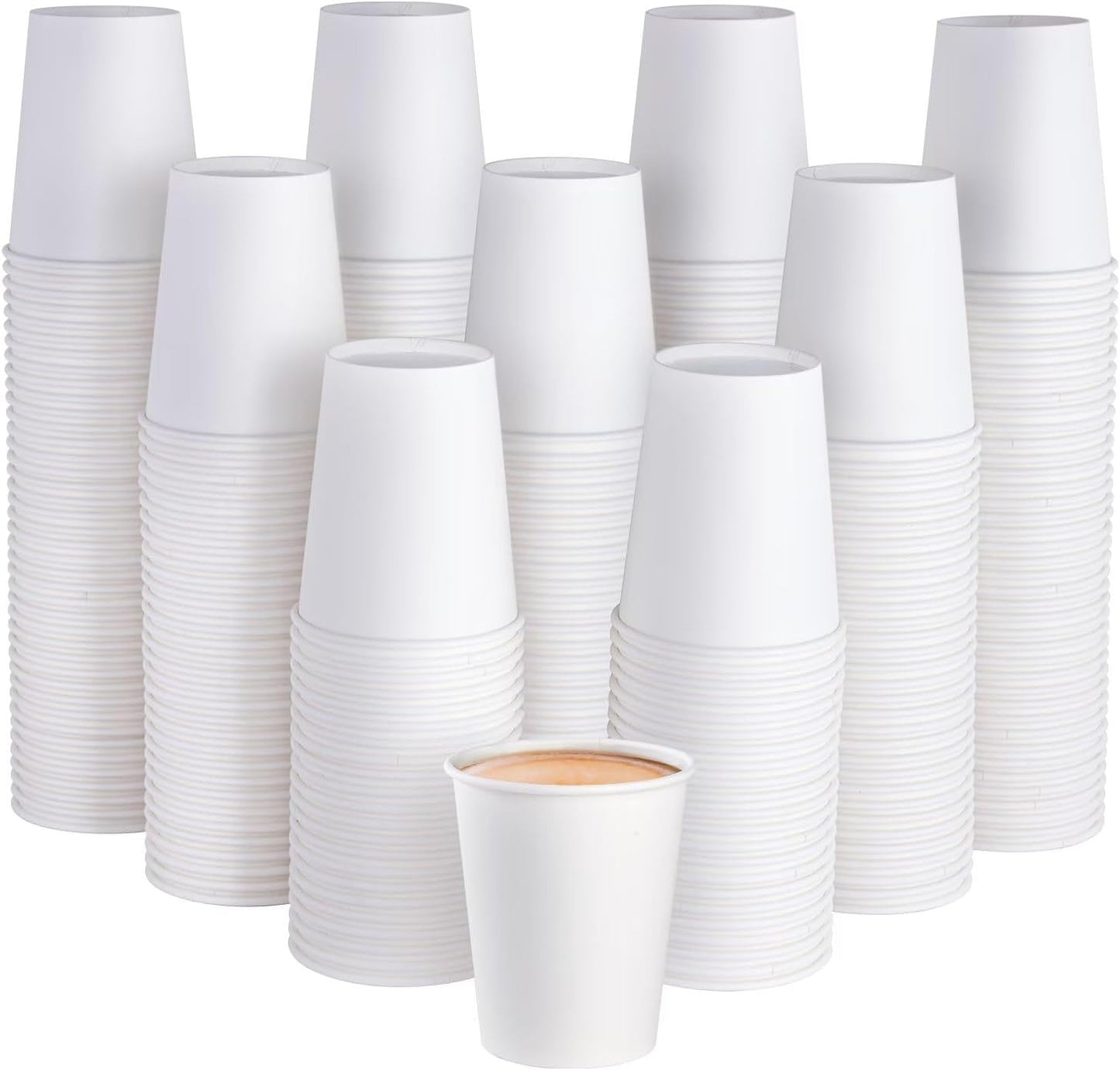 JOLLY PARTY 300 Pack 8 oz Disposable Paper Coffee Cup, Hot/Cold Beverage Drinking Cups for Water, Paper Coffee Cups, White Paper Hot Coffee Cups