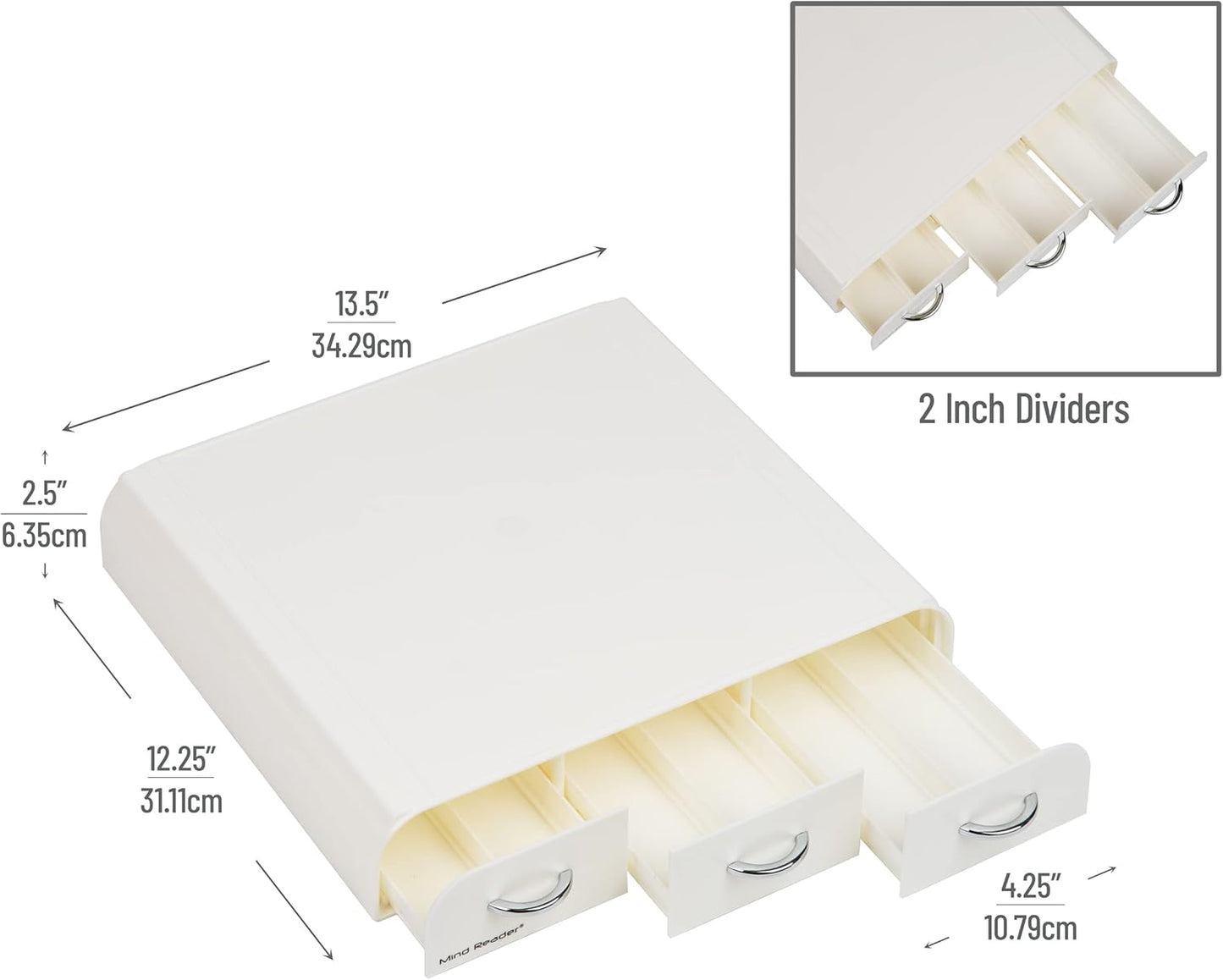 Mind Reader Single Serve Coffee Pod Organizer with 3 Drawers, 36 Pod Capacity, Countertop , 12.25"L x 13.5"W x 2.5"H, White