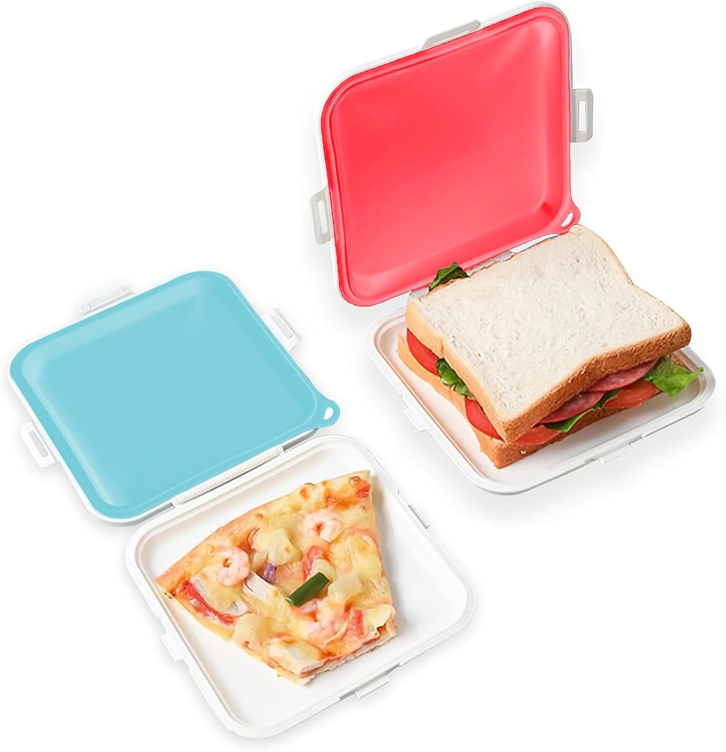 Sandwich Containers, Silicone Sandwich Storage with Snap-Off,Sandwich Box for Lunch,BPA Free,Leakproof, Reusable Plastic Sandwich Holder for Fruit,Salad,Snacks and Food Storage (Pink+Blue)