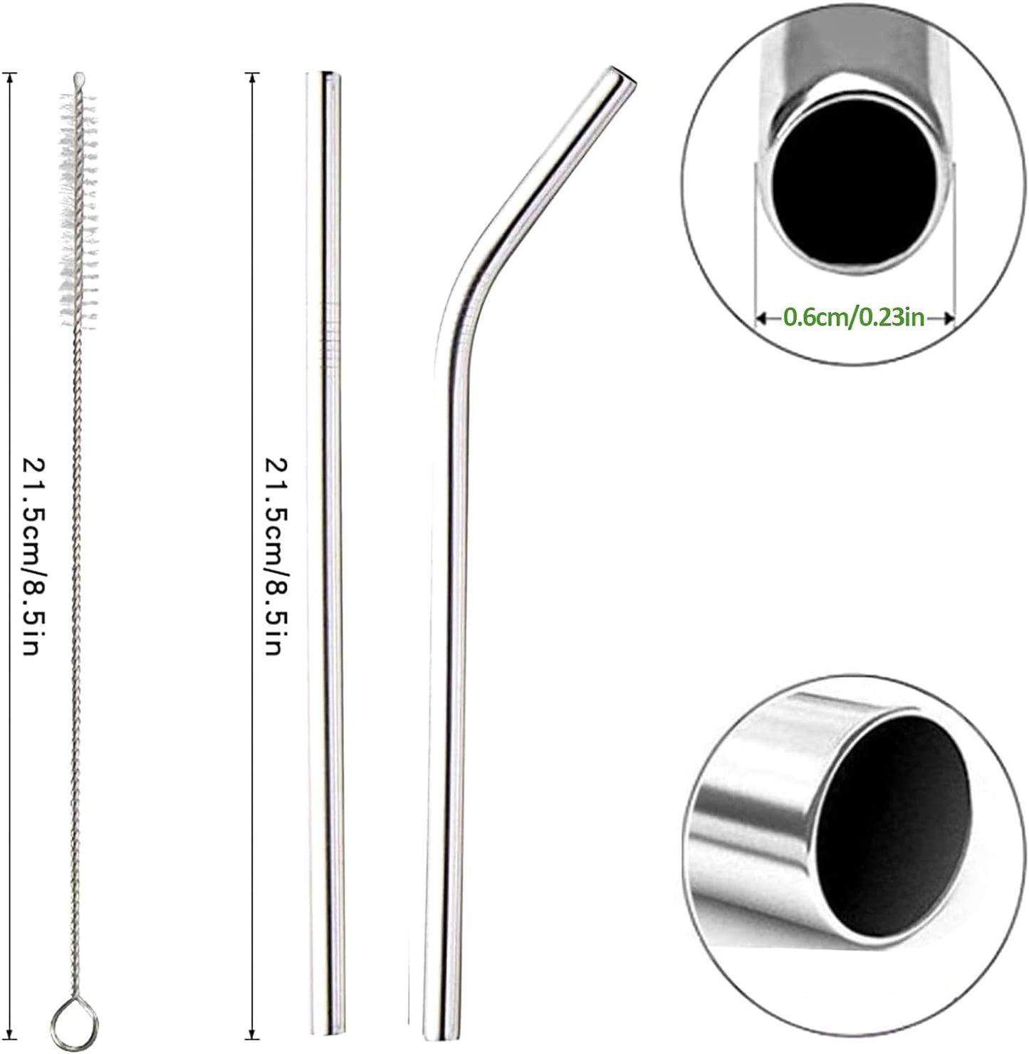 16 Pack of Reusable Stainless Steel Metal Straws, 8 Straight + 8 Bent 8.5 inch Metal Straws with 2 Cleaning Brushes, Straw Compatible with 20oz Stanley Cup