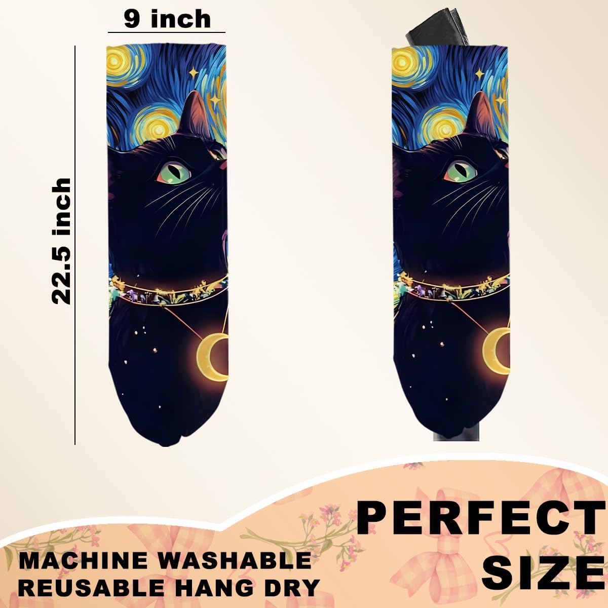 2 Pcs Cat Plastic Bag Holder, Wall Mount Plastic Bag Holders for Grocery Bags, Starry Night Cute Cats Washable Grocery Bags Storage Dispenser for Home Kitchen Decor, Cat Lover Gifts for Women