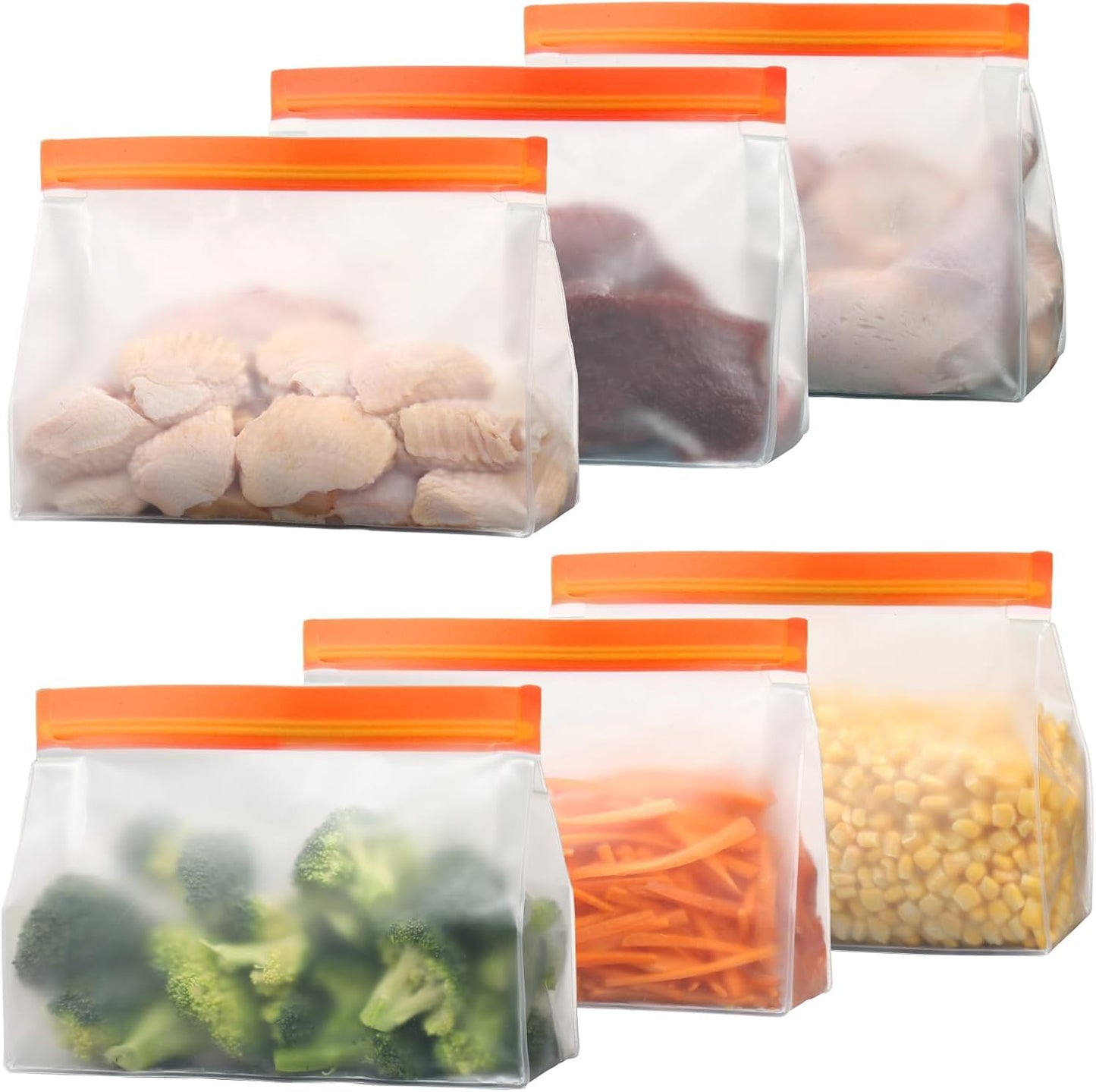 iSPECLE Reusable Gallon Freezer Bags - 6 Pack Freezer Bags BPA-Free with Stand-Up Bottom and Label, Easy to Get Frozen Meat, Vegetables, Fruit, Leakproof Freezer Storage Bags Keep Food Fresh, Orange
