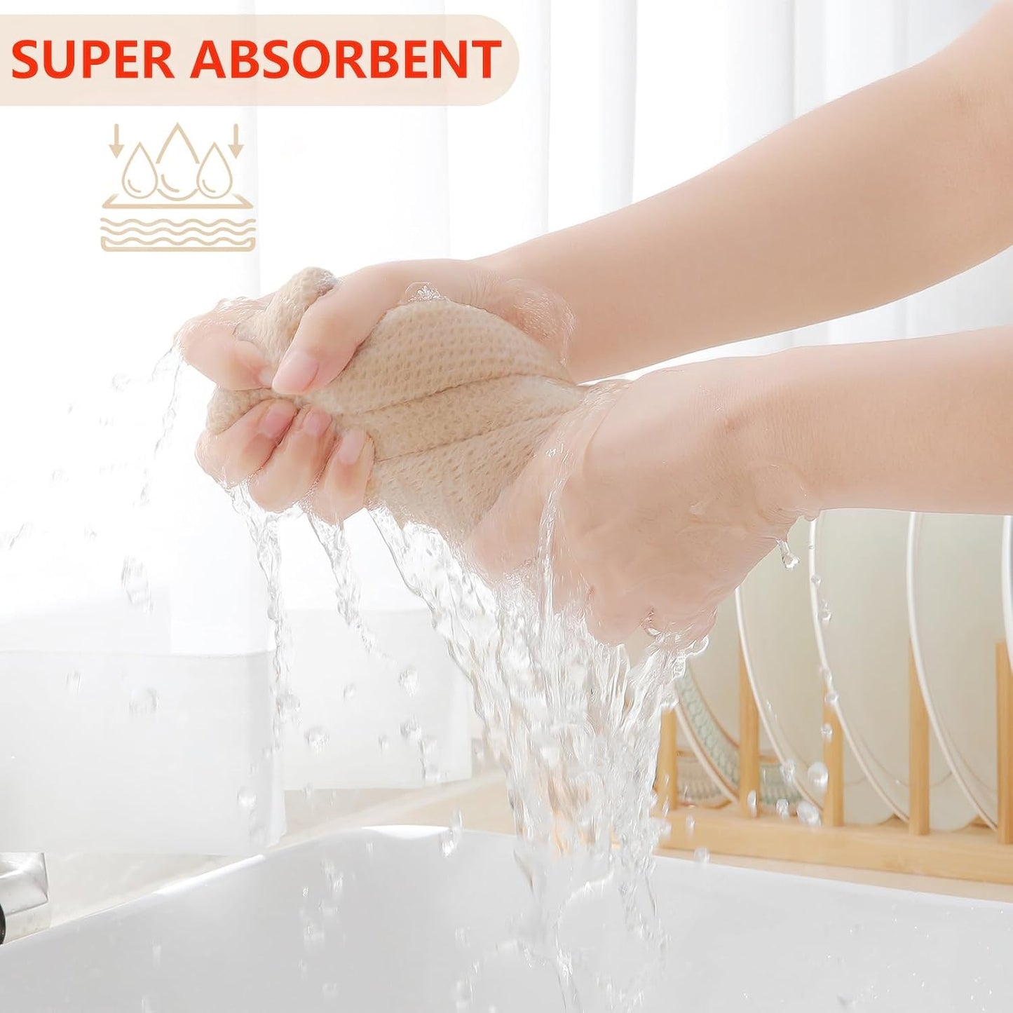 Homaxy 100% Cotton Waffle Weave Kitchen Dish Towels, Ultra Soft Absorbent Quick Drying Cleaning Towel, 13 x 28 Inches, 6-Pack, Beige