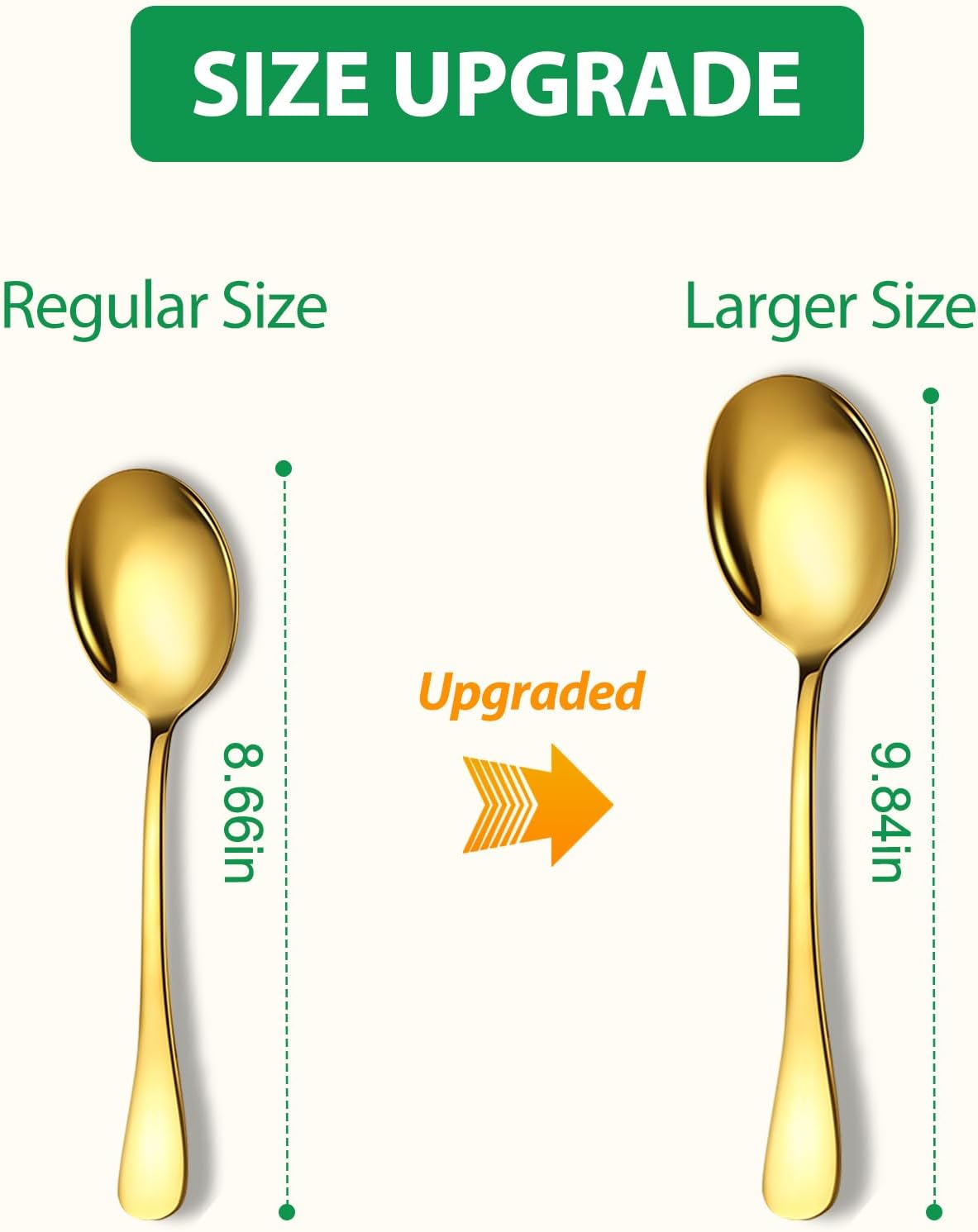 Gold Stainless Steel Serving Spoons Set - 8 Large Spoons, 10-Inch, Dishwasher Safe