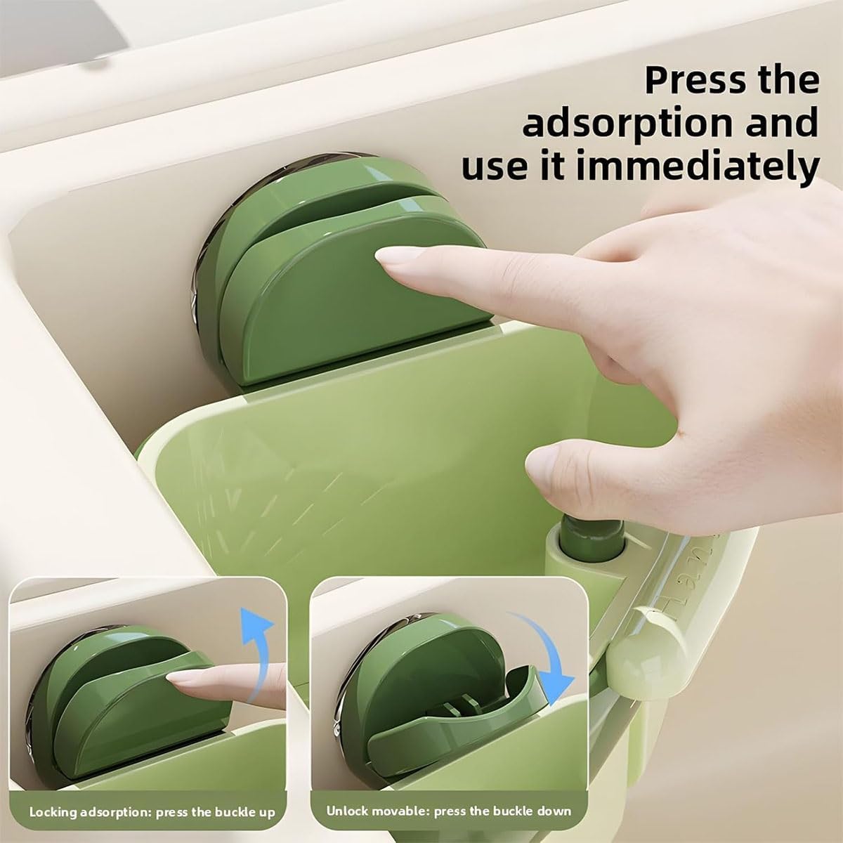 Suction Cup Sink Corner Rack, Triangular Sinks Basket Shelf with Suction Cup Sucker, Plastic Sink Storage Rack Holder, Trash Catcher, Corner Hanging, for Kitchen Bathroom Dishware(Green)
