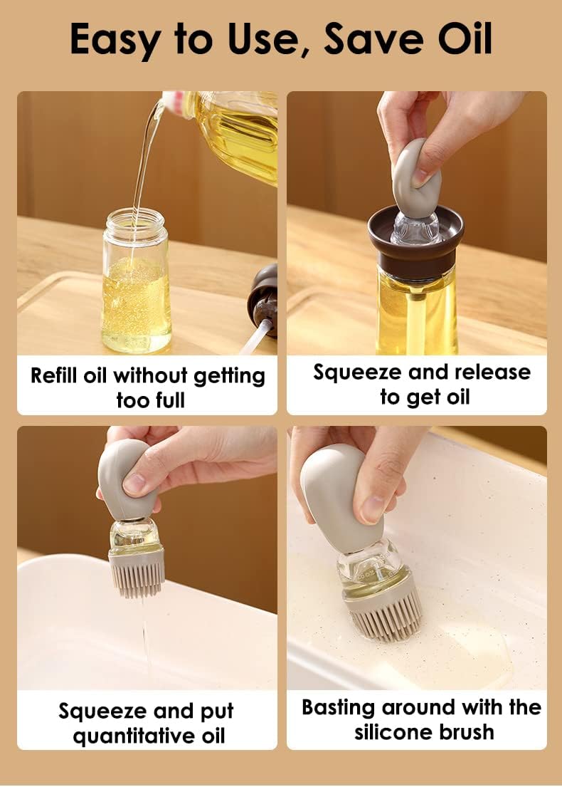 TINMIX Oil Dispenser with Brush - Glass Olive Oil Dispenser for Kitchen, 2 IN 1 Oil Dispenser Bottle with Silicone Basting Brush for Cooking Vinegar Sauce BBQ Grill Frying, T-OB21, Green