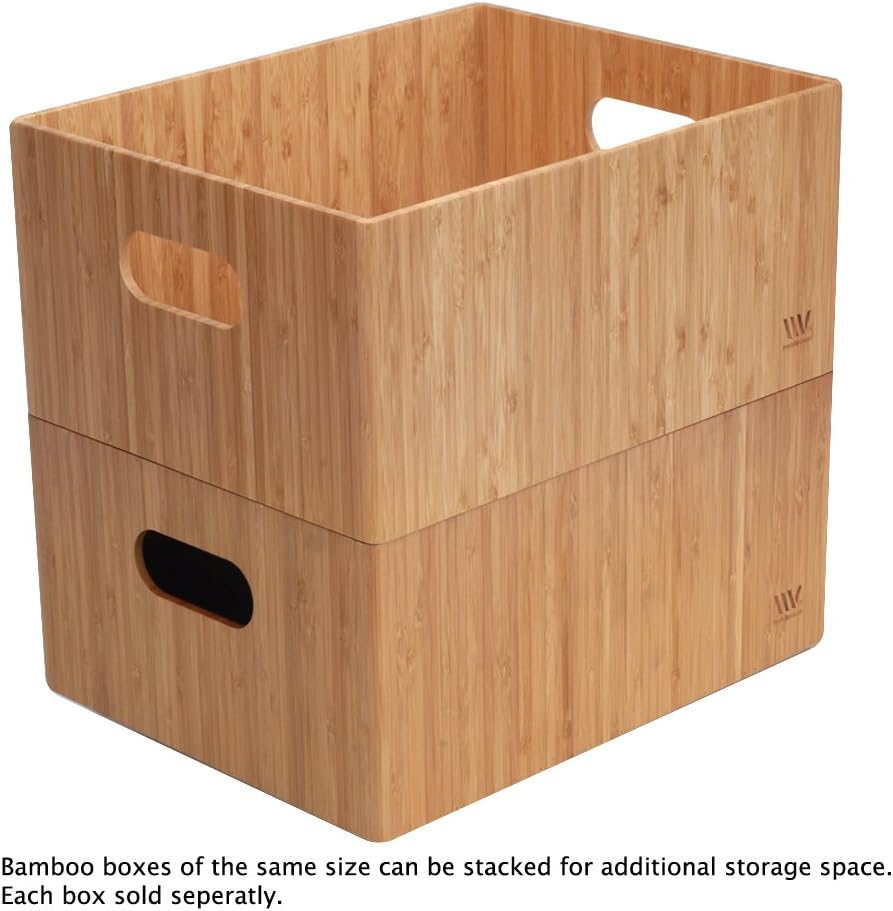 MobileVision Bamboo Storage Box, 14”x11”x 6.5”, Durable Bin w/ Handles, Stackable - For Toys Bedding Clothes Baby Essentials Arts & Crafts Closet & Office Shelf