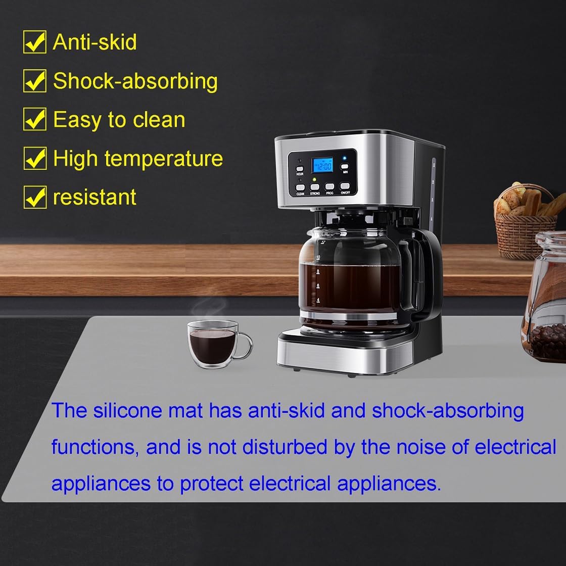 Silicone Mat - Non-Stick, Reusable & Heat Resistant Up to 500°F, Fits Resin Crafts, Dishwasher Safe for Baking, Cookies, Pastry (36” x 24”Black)