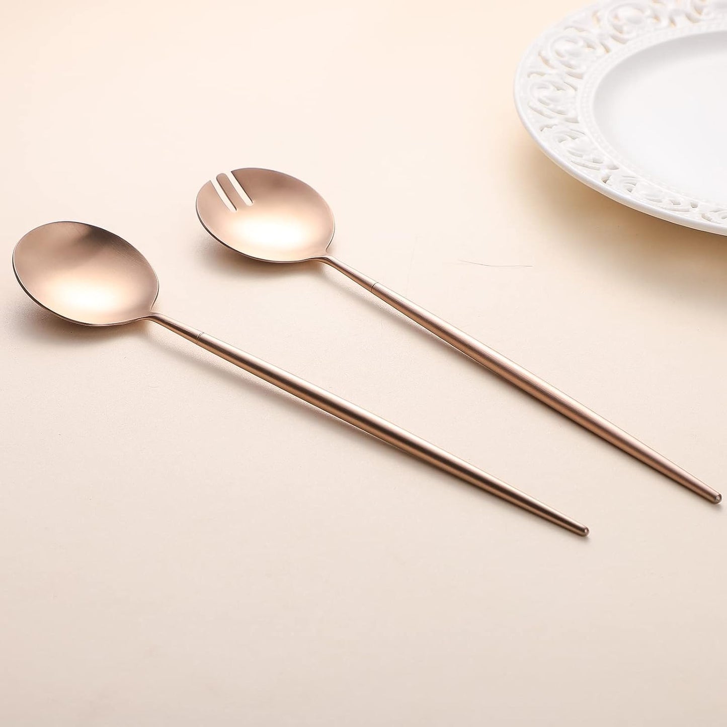 Salad Servers,Spoon and Fork Set 11.41 inch,18/10 Stainless Steel Salad Serving Titanium Plating (Rose gold)