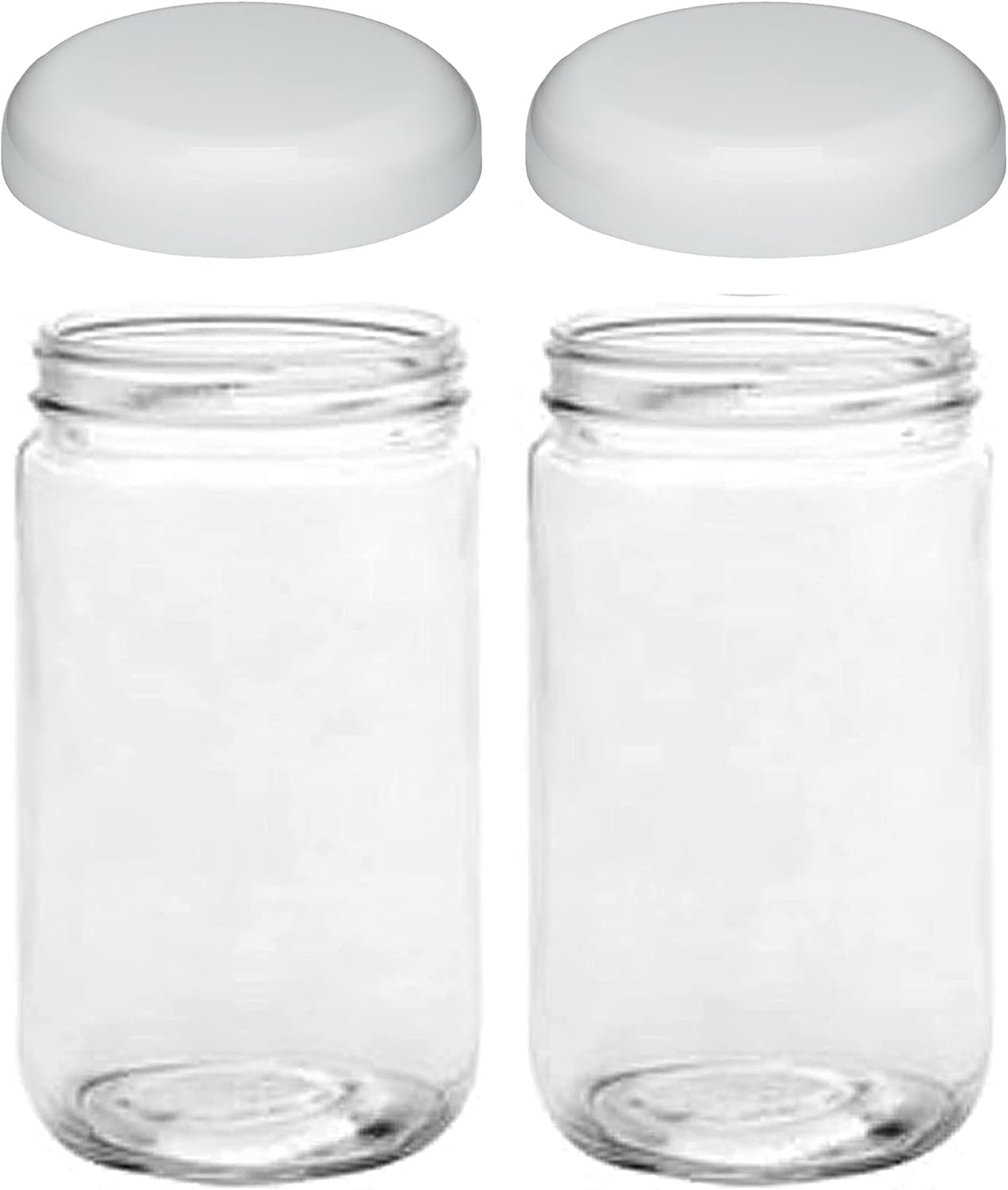 Jarming Collections Mason Jars - 32 Oz Extra Wide Mouth Glass Jars with Lids - Quart Containers - Made in USA (2 White Dome Plastic Lids)