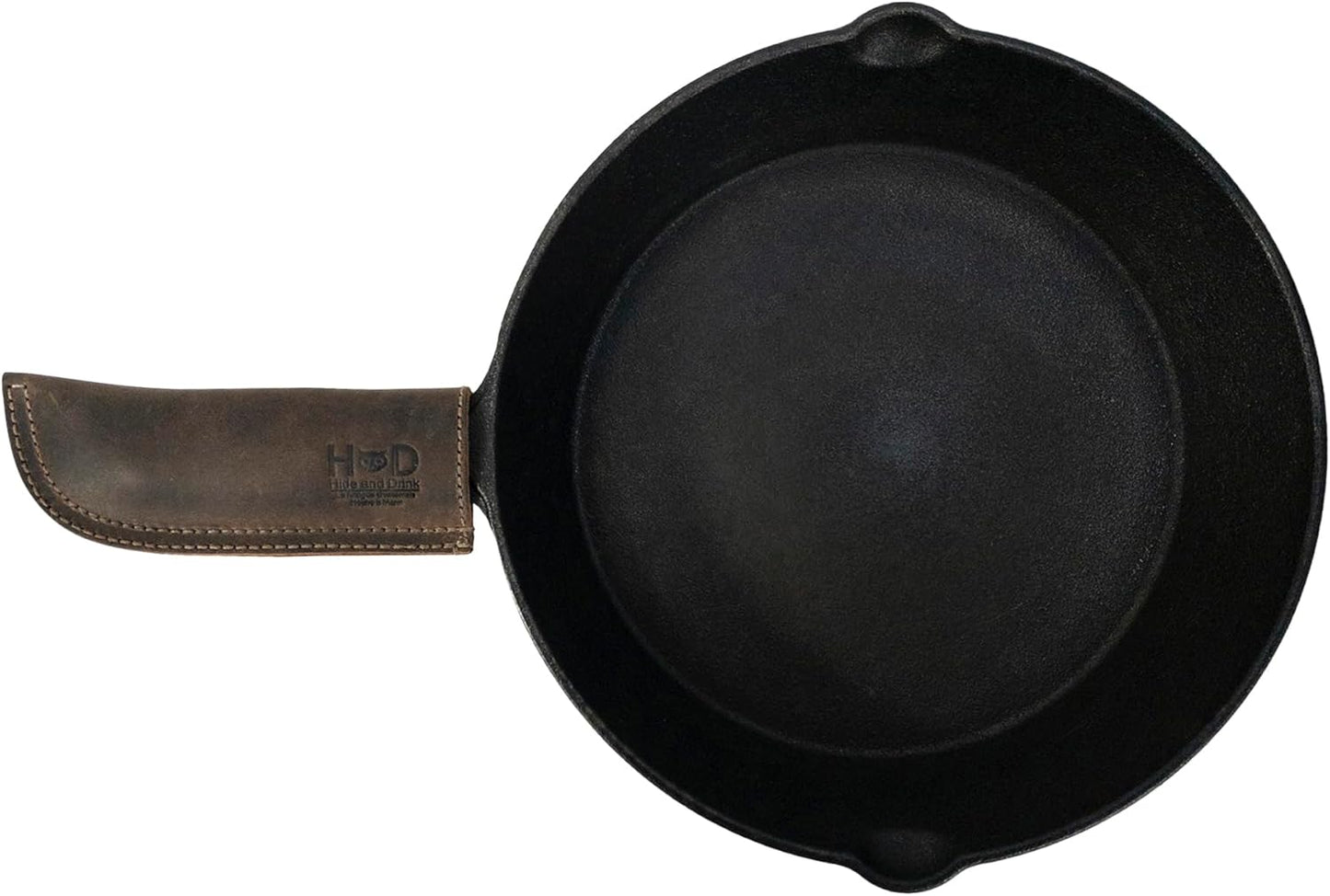 Hide & Drink, Full Grain Leather Hot Handle, Cast Iron Protector, Panhandle Potholder, Double Layered, Double Stitched, Slides On/Off Easily onto Metal Skillet Grips, Handmade, Espresso