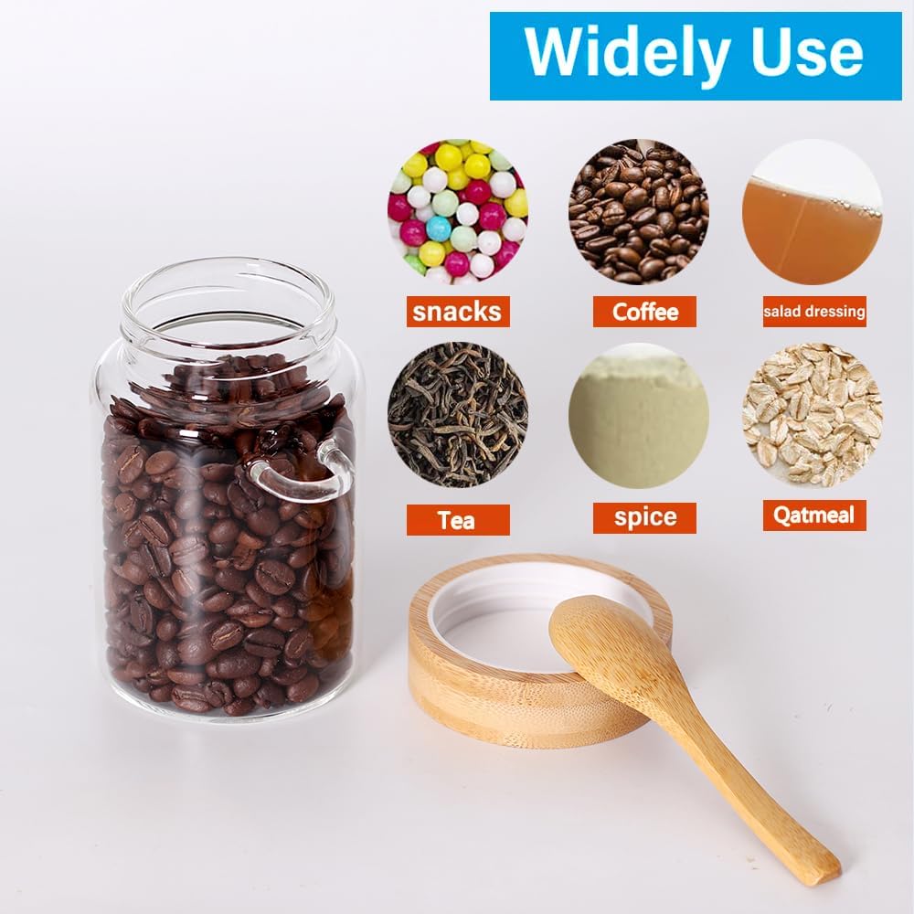 Glass Jar with Screw Lid and Spoon, 6 Pack16 OZ Tea Containers for Loose Leaf Tea, Salt and Sugar Containers for Countertop, Yogurt Jars for Overnight Oatmeal