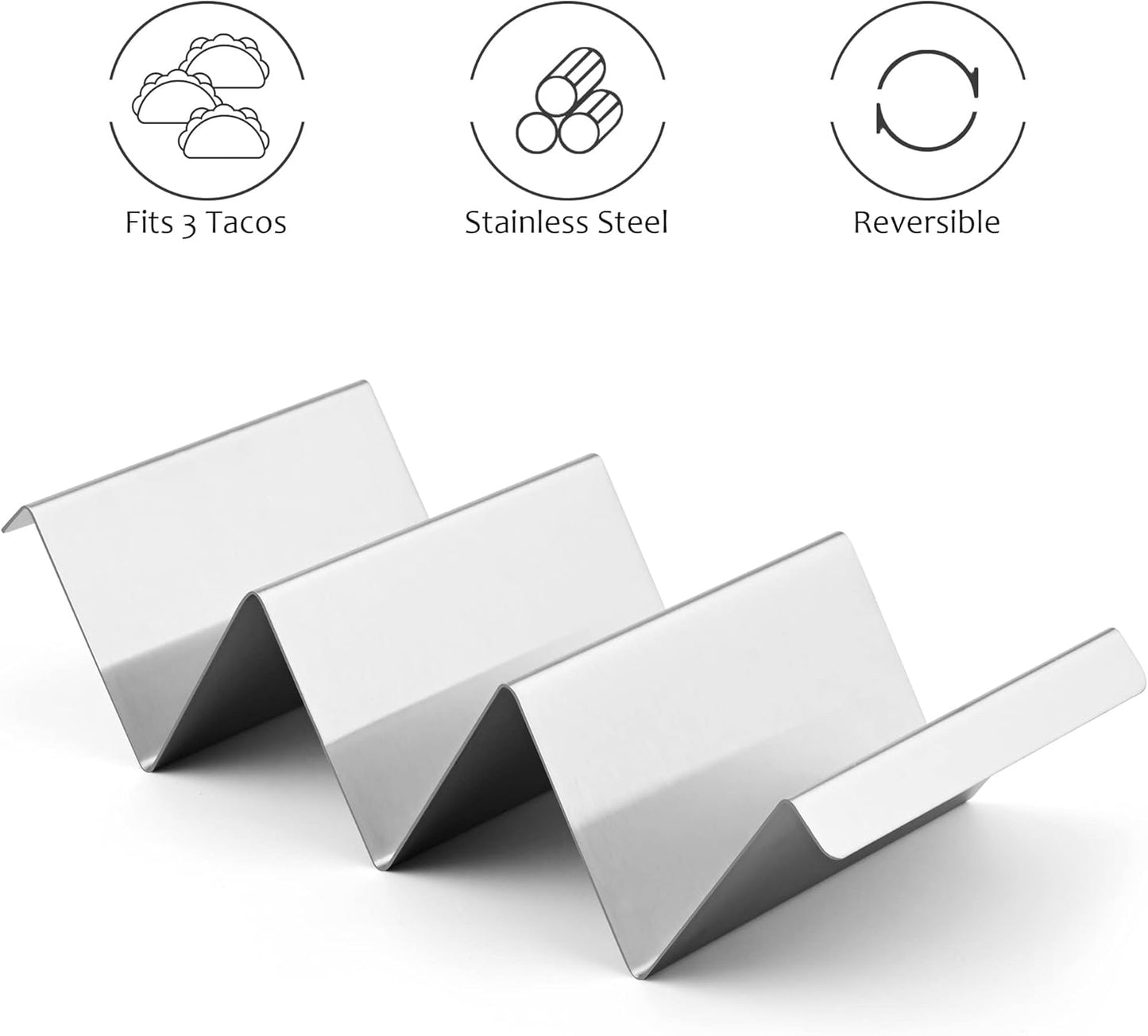 Smithcraft Taco Holder Stand, Stainless Steel Tacos Holders Tray, Oven Grill Safe Shell Holder With Handles, Fill Serve Rack Holds Up to 3 Tacos Each, Set of 4