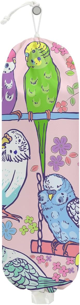 Parrot Plastic Bag Holder, Wall Mount Grocery Bag Holder, Plastic Storage bag, Pull Rope Free Adjustment, Plastic Bag Holders for Grocery Bags, Plastic Bag Dispenser for Home Kitchen