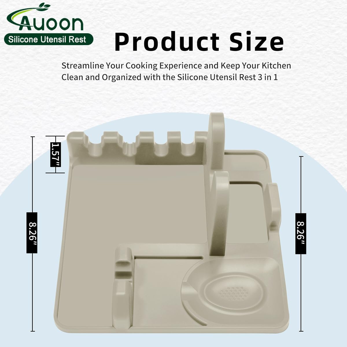 AUOON Spoon Holder for Stove - Silicone Spoon and Lid Rest with Drip Pad Kitchen Utensil Rest for Spoons, Ladles, Spatulas, Tongs & More (Milk Shake, Large)