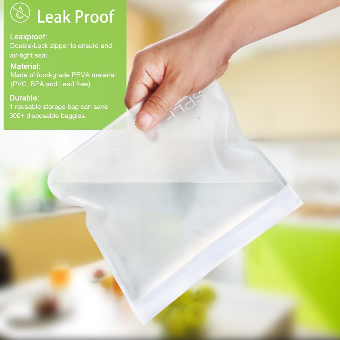 SPLF 6 Pack Dishwasher Safe Reusable Gallon Freezer Bags, BPA FREE Extra Thick Reusable Storage Bags Leakproof Silicone and Plastic Free for Marinate Meats, Cereal, Sandwich, Snack, Travel Items