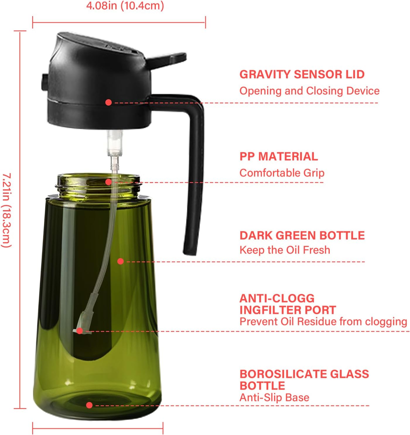 Oil Sprayer for Cooking, Kitchen Goddess 2 in 1 Spray and Pour Olive Oil Dispenser 16oz 450ml Glass Oil Spray Bottle, Mist Olive Oil Dispensing, Air Fryer, Dark Green (black)