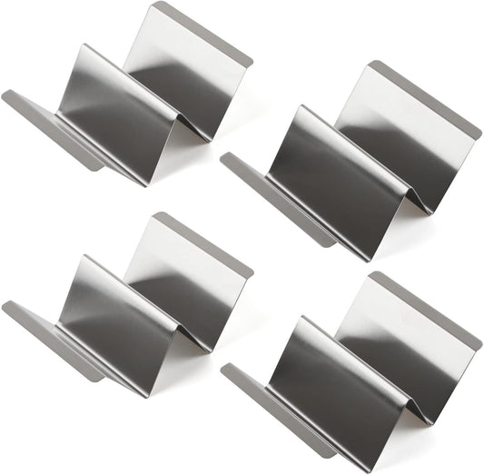 Taco Holder Set of 4 Packs Stainless Steel Taco Holders Stand Taco Tray Shell Holders - Each Rack Holds Up to 2 Tacos - Oven, Grill & Dishwasher Safe