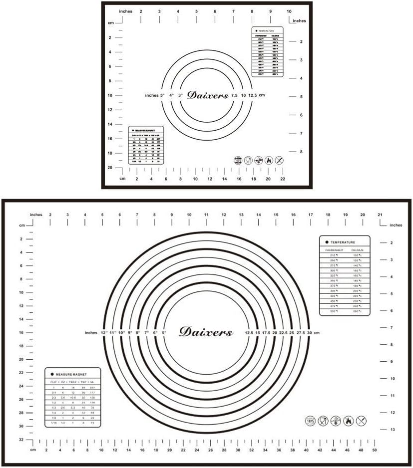 Silicone Baking Mats Set of 2,Large 23.62" x 15.74" Small 11.41" x 10.23",Non Stick Non Skid Pastry-Mat with Measurements (Black)