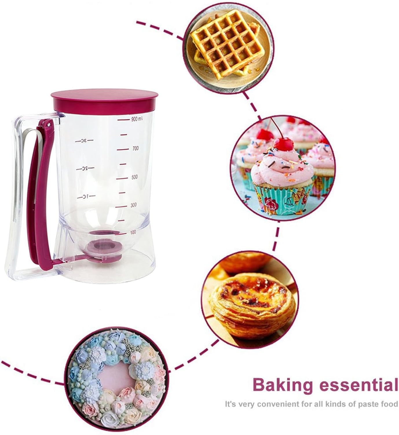 Pancake Batter Dispenser for Pancakes, Cupcake, Waffle, Muffin Mix, Cake & Crepe - Easy Pour Baking Supplies for Griddle - Pancake Maker with Measuring Label