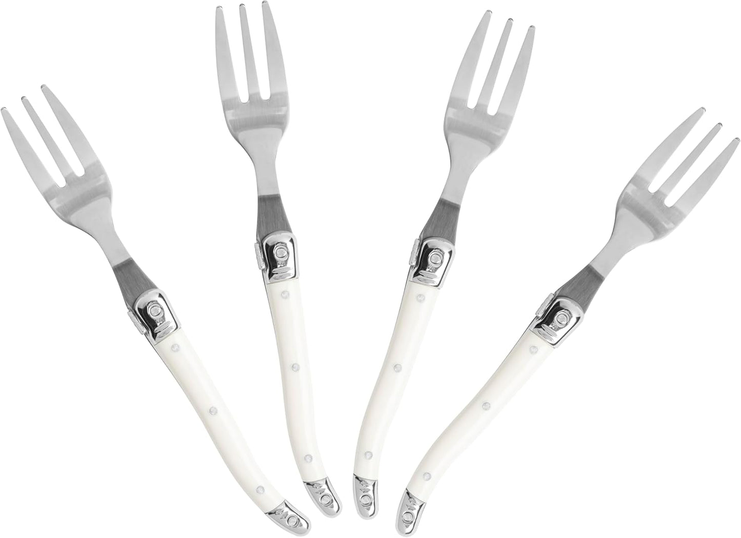 French Home Laguiole 4-Piece Cake Forks Set – Sophisticated Stainless Steel Forks with Ivory-Colored Handles – Laguiole Flatware Set for Cake, Fruit, or Appetizers (6.75")