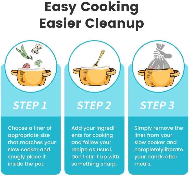 KOOC Slow Cooker Liners 10"x13" 20 count Small Size Disposable Plastic Bags Pot Liners Brunch Cooking Bags Fit 1.5 qt to 2 qt Pot BPA Free