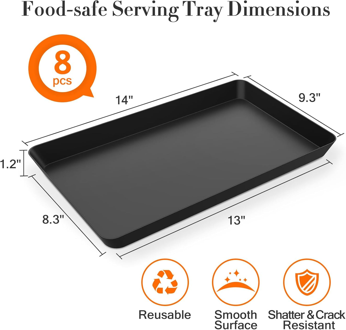 WOWBOX 8 pcs Serving Tray for Entertaining, Serving Platters for Snacks, Fruit, Cookies, Dessert, Reusable Plastic Trays for Serving Food and Pantry Organization in Kitchen & for Parties, (Black)