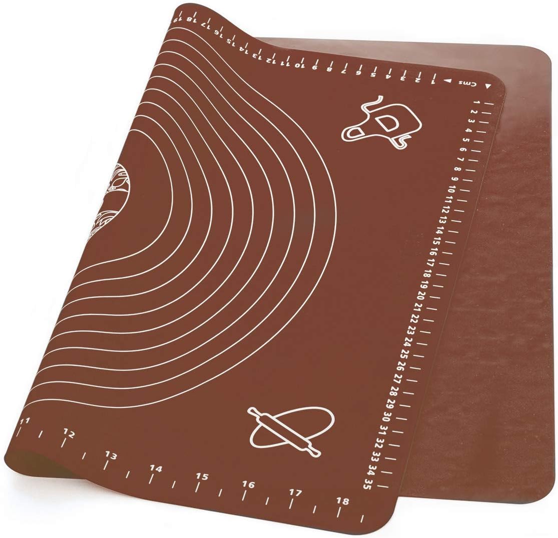 LIMNUO Silicone Baking Mat, Extra Thick Large Non Stick Pastry Mat Sheet for Dough Pie Crust Rolling Mats (Brown, L-16''(W)*24''(L))
