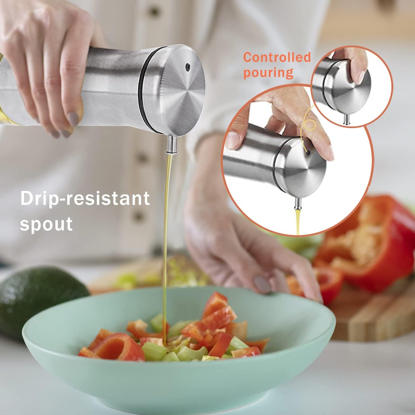 Aelga Oil And Vinegar Dispenser Set with Caddy - 2 Pack Oil Dispenser Bottle for Kitchen with No-Drip - Kitchen Decor and Accessories for Home Restaurants Weddings