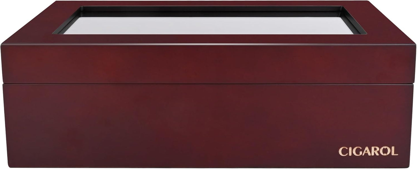 CIGAROL Luxury Wooden Tea Box Organizer – 6 Compartment Storage Chest with Scratch-Resistant Glass Lid – Ideal for Tea Bags, Coffee Pods, Spices, or Office Supplies