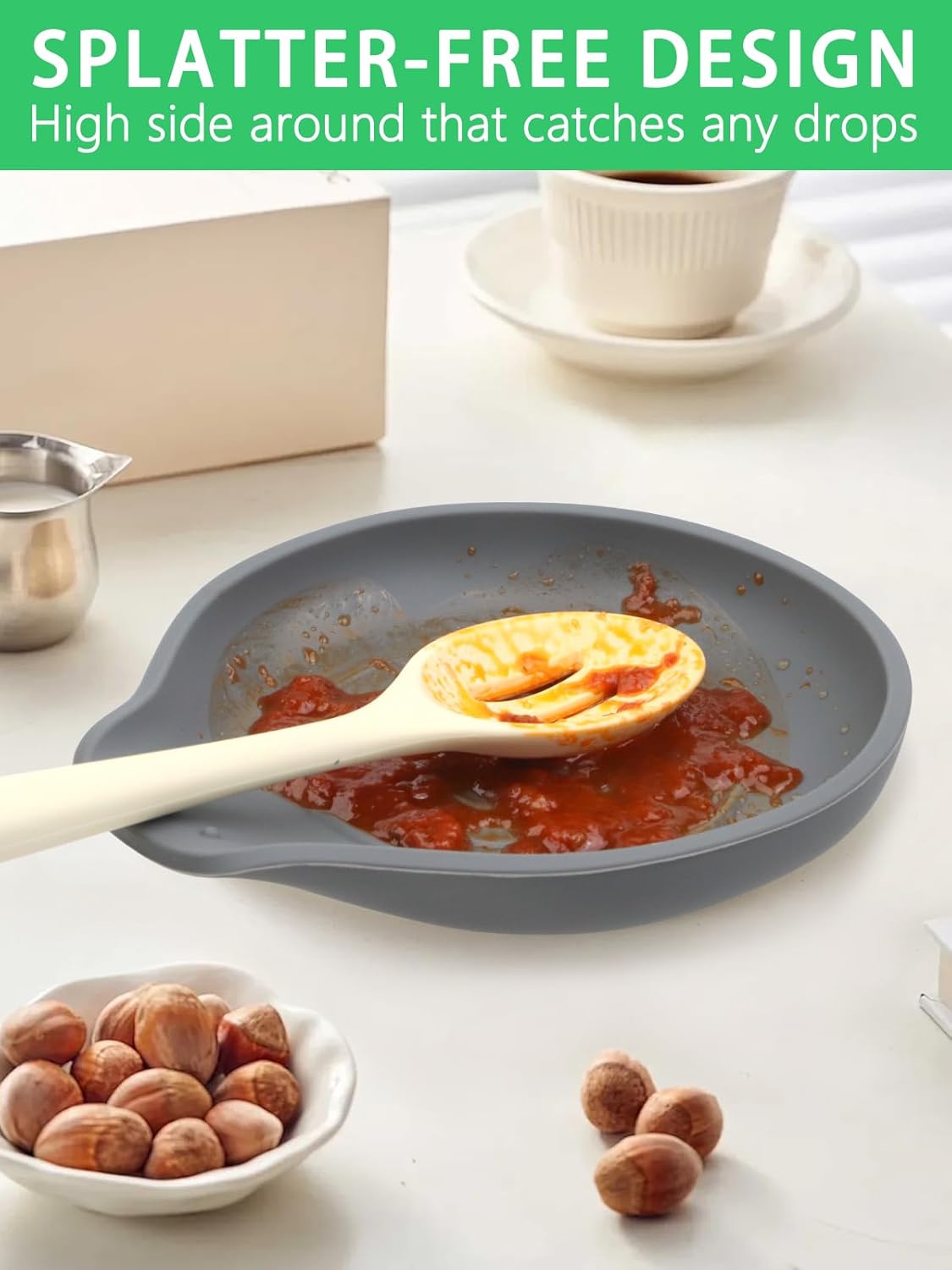 6.1" Large Spoon Rest for Stove Top, 1 Pack Silicone Spoon Rest for Kitchen Countertop Gray, Heat-Resistant Utensil Rest for Spatula, Tongs or Spoon