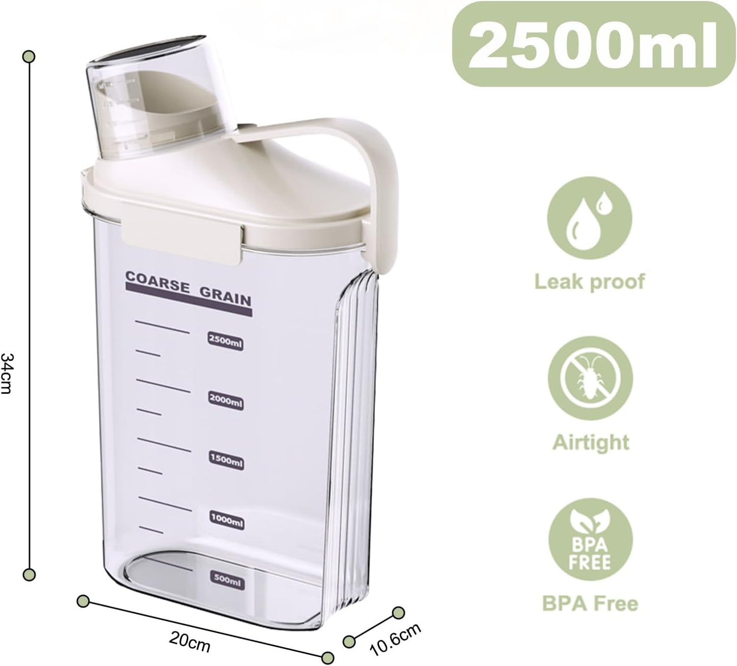 1 Piece Cereal Containers Storage, 2.5L/85oz Rice Airtight Storage Container, BPA Free Clear Plastic Cereal Dry Food Flour Bin, Dog Cat Food Dispenser with Measuring Cup, for Kitchen Pantry