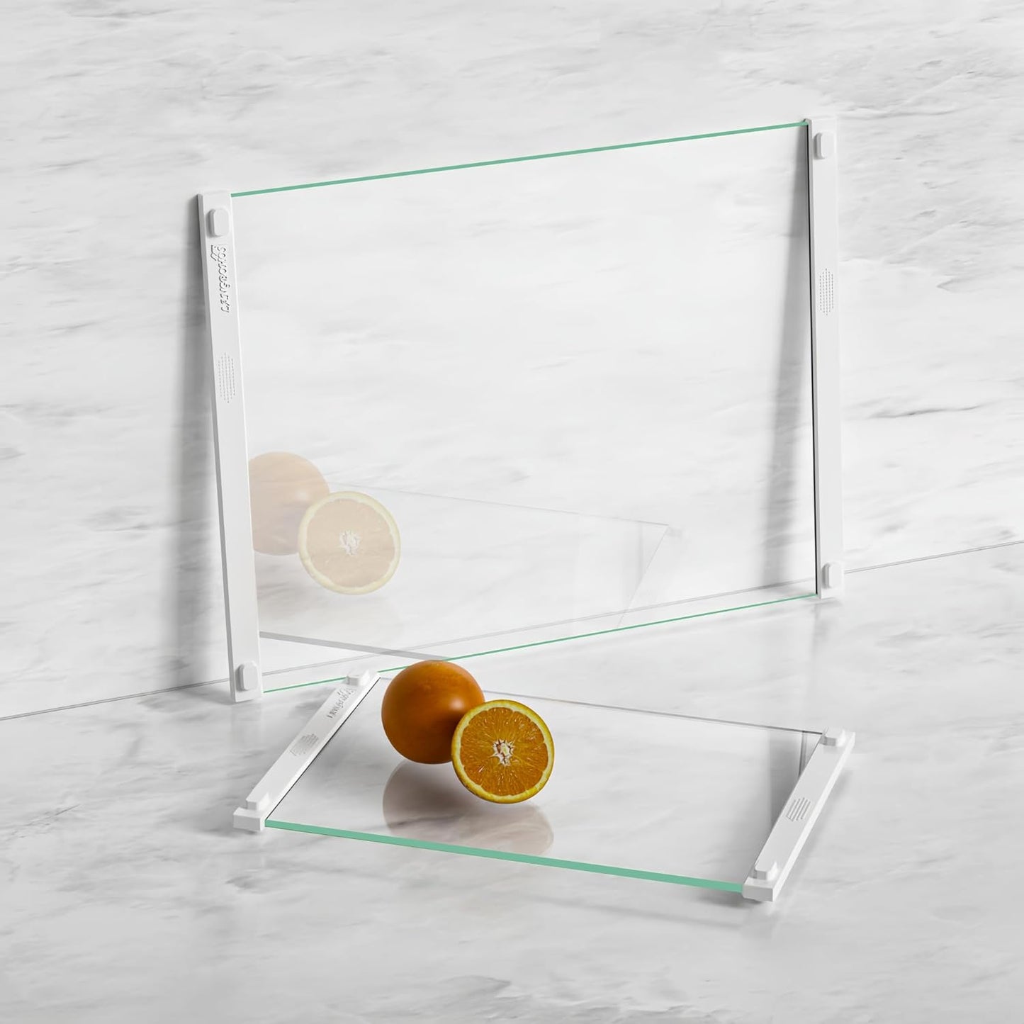 2PCS Glass Cutting Board with Silicone Grip, 80% Stronger Shatter Resistance and Slip Resistance,No Scratches/Microplastic-Free,Dishwasher Safe, Non Toxic Cutting Board for Kitchen-White