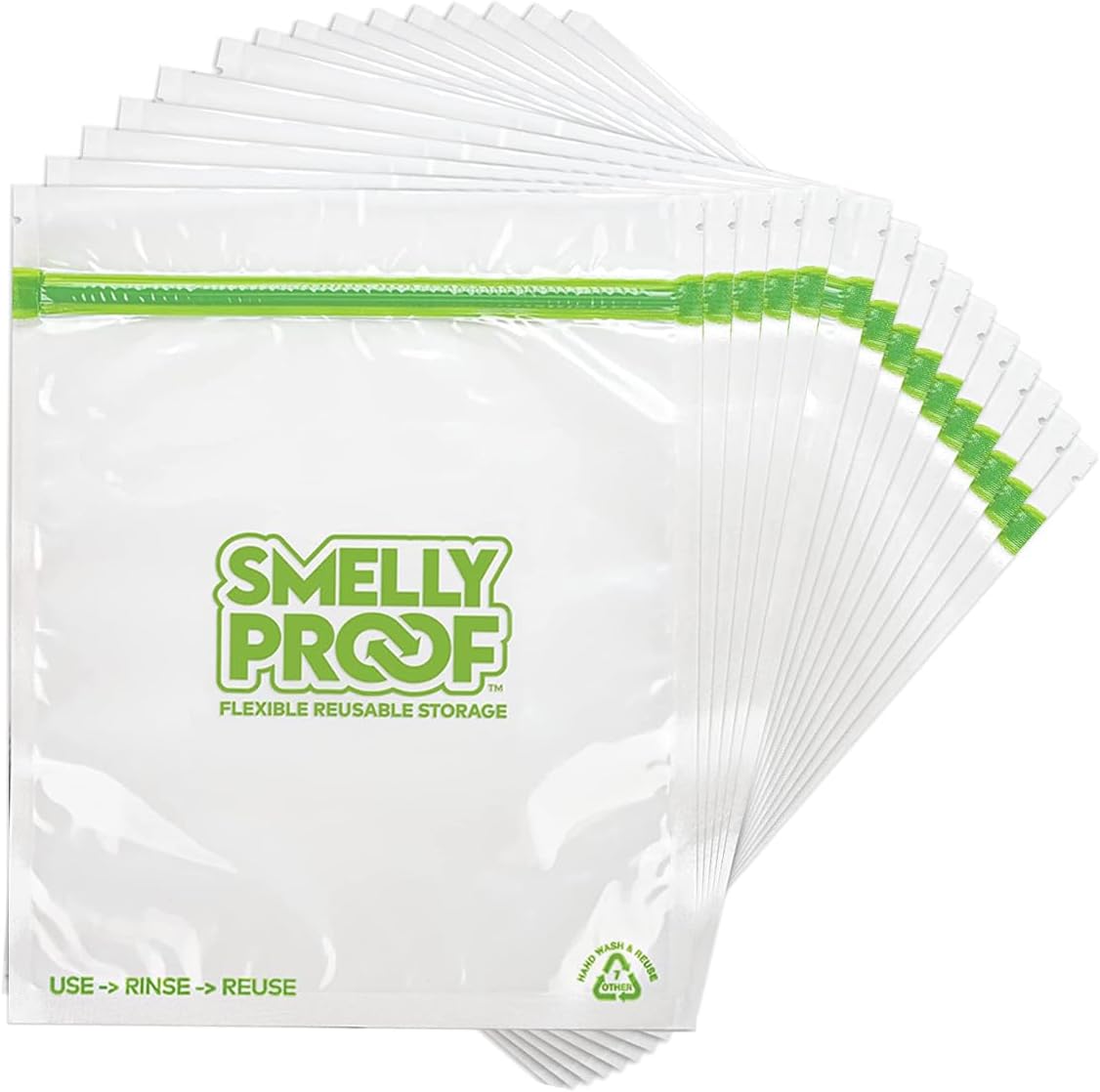 Reusable Food Storage Bags Designed & MFG by Smelly Proof, USA MADE, Dishwasher-Safe, Easy-To-Clean, PEVA & BPA FREE, Clear FLAT Large 3-mil Thick, 8.5" x 10", Quart Size Bags, 15-Bags