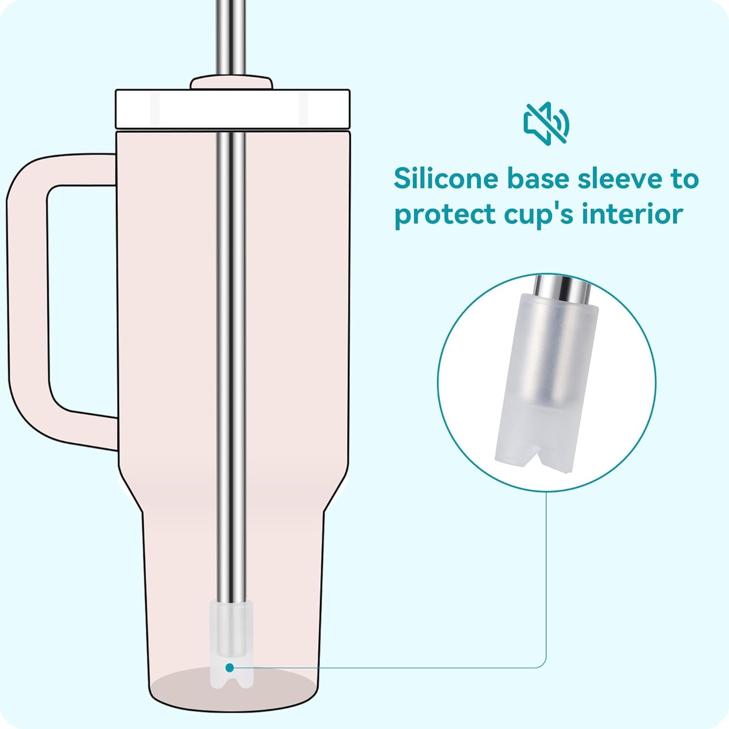 6 Pcs Metal Reusable Straws for 40 oz Tumbler, Stainless Steel Long Drinking Straw with Colourful Silicone Tips,Straw for Glass Cups, Cleaning Brushes Included, BPA FREE