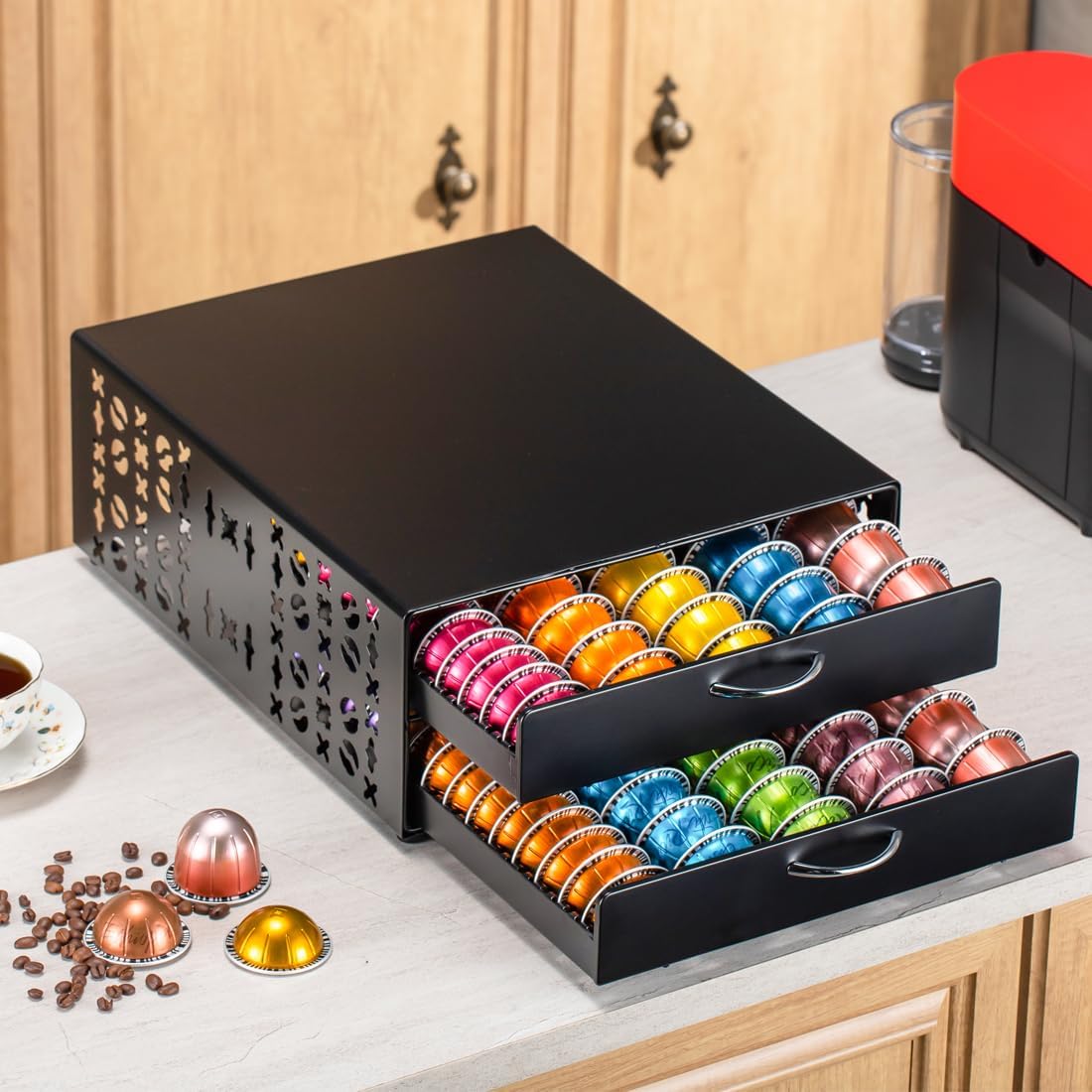 Flagship Vertuo Pod Holder Coffee Storage for Nespresso Organizer - Large Capacity 2 Tier Drawer Fits All Size Vertuo Pods