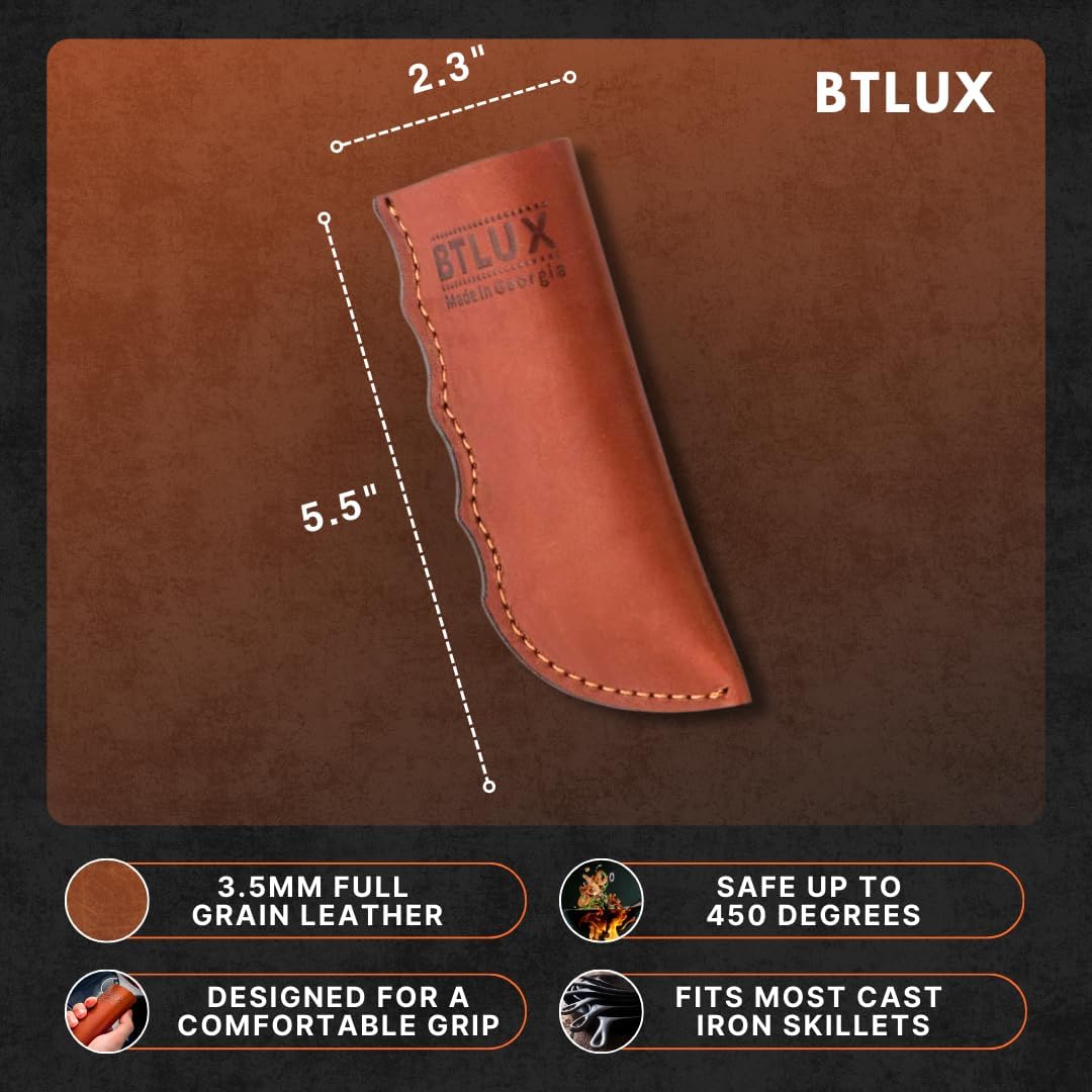 Made in Georgia - Cast Iron Handle Cover- Extra Thick Leather Heat Resistant Handle Holder for Cast Iron Skillets, Pans