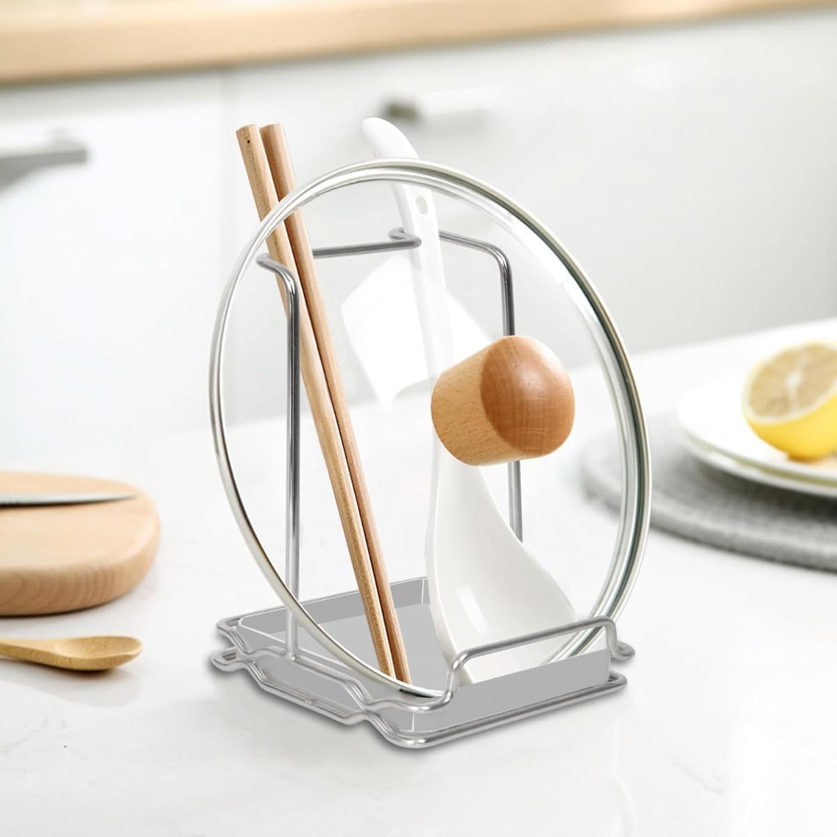 Spoon Rest and Lid Holder for Stove Top – Heat-Resistant Stainless Steel Organizer for Utensils, Lids, and Tongs – Drip Tray for Kitchen Counter