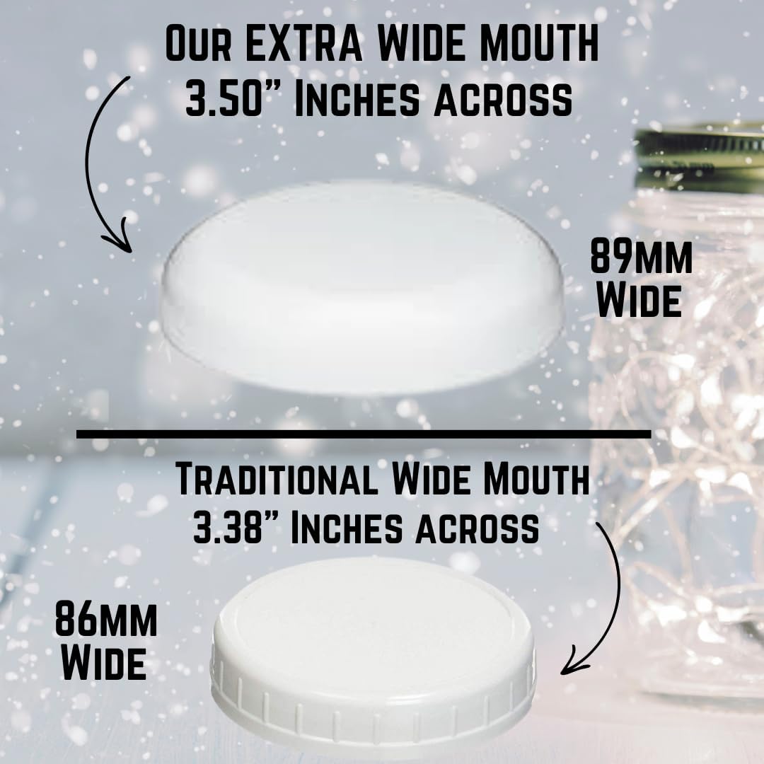 Jarming Collections Mason Jars - 16 oz Glass Extra Wide Mouth Pint Storage Jars with BPA Free Plastic Lids - Made in USA