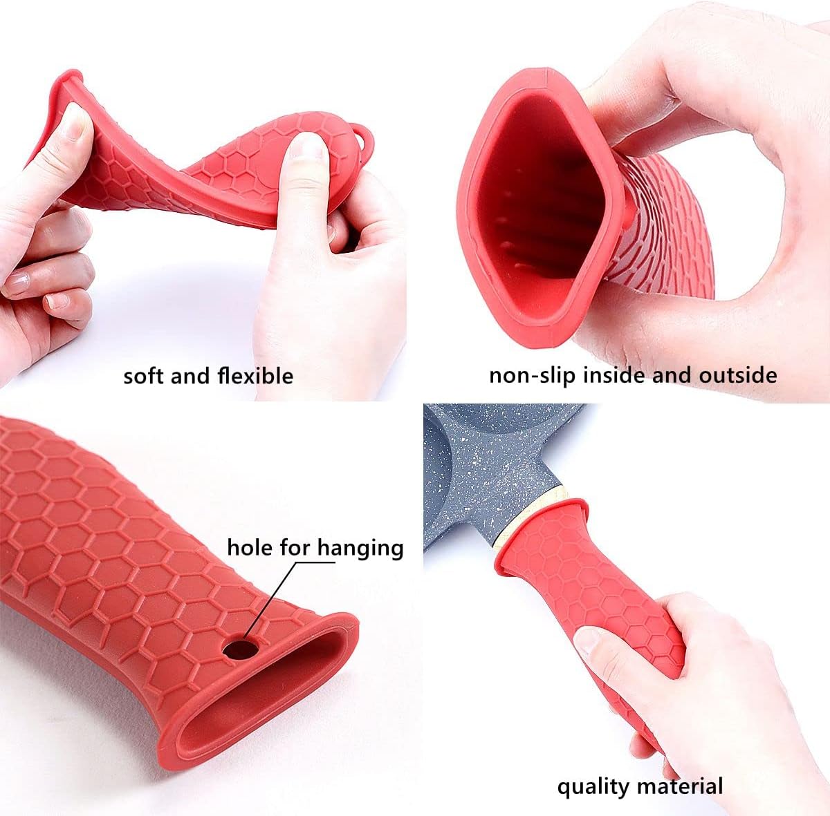 6 Pieces Silicone Heat Resistant Handle Covers Hot Pot Pan Grip Sleeves Non-Slip Pot Skillet Holder Washable Silicone Cover for Home Kitchen Cooking Accessories