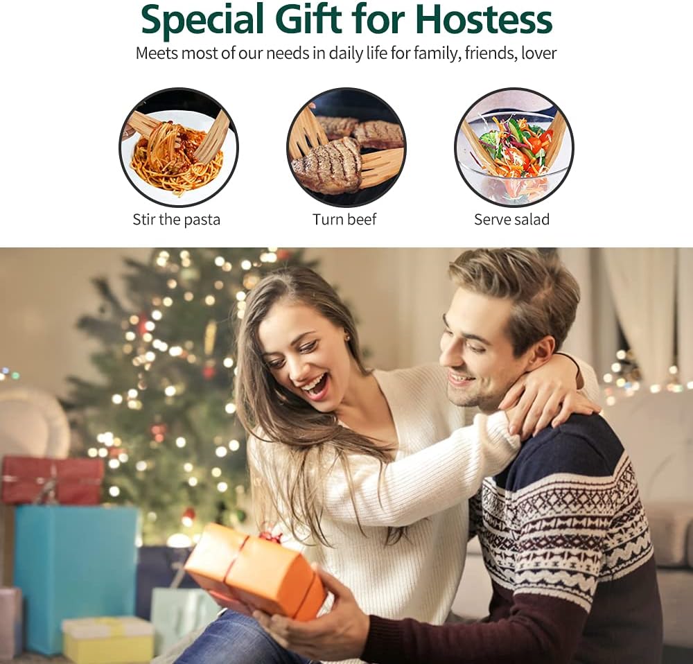 Bamboo Salad Hands, 2pcs 7.1in Bamboo Salad Server, Bamboo Kitchen Helper With Smooth Surface by Hand Grinding, Salad Claws Set for Serving Salad, Pasta, Fruit on Your Kitchen (2pcs Salad Hand)